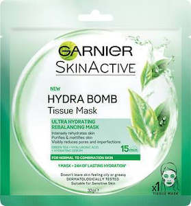 Cleansers: GARNIER HYDRABOMB GREEN TEA TISSUE MASK