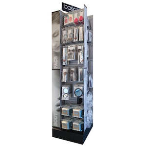 4 side silver square metal turning display with Header