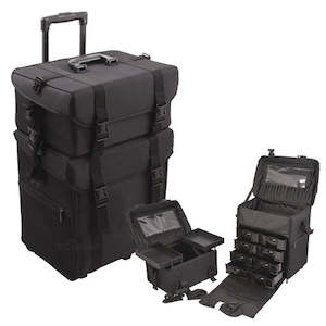 Cases: 2-in-1 Black Nylon Soft-Sided Professional Rolling Makeup Case with Drawers and Side Pockets
