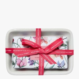 Heathcote & Ivory Sweet Pea & Honeysuckle Scented Soap on a Dish