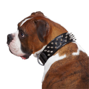 Sale: Wide Spike Faux Leather Large Dog Collar - Brown