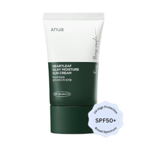 Sunscreen: Heartleaf Silky Moisture Sun Cream SPF50+ Broad Spectrum