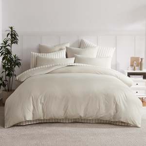 Fieldcrest Stonewashed 100% Cotton Natural Duvet Cover Set