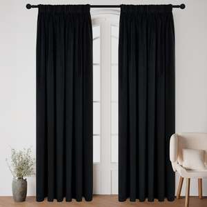 Style Co. Beau Velvet Block Out Pencil Pleat Curtain Pair Coal