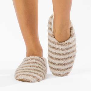 Marlo Stripe Plush Cosy Slipper Mocha