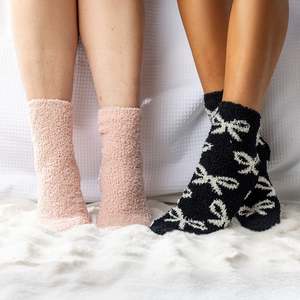 Slippers Bedsocks: bb&b Sleep Classic 2 Pack Pink & Bow Bed Socks