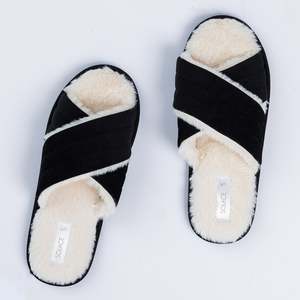 Slippers Bedsocks: Solace Cross Over Faux Fur Slippers