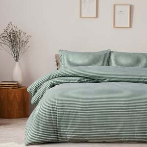 Hometones Green Stripe Flannelette Duvet Cover Set