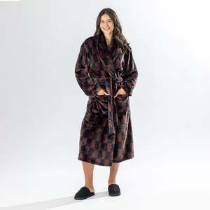 Bath Robes: Amparo Robbie Check Bathrobe Chocolate