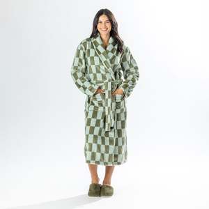 Bath Robes: Amparo Robbie Check Bathrobe Green
