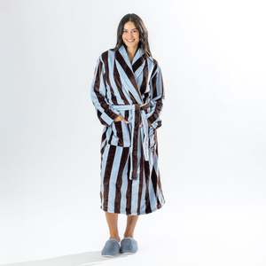 Bath Robes: Amparo Bold Stripe Bathrobe Pale Blue