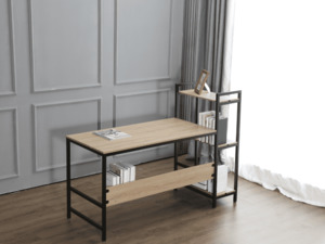 Desk with Storage Shelves in Rustic Oak Colour