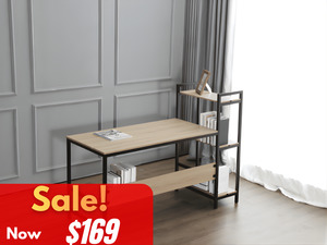 Others: Desk with Storage Shelves in Rustic Oak Colour