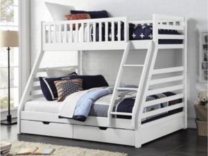 Dream Lift Bunk Single/Double with 2 Bottom Drawers White or Warm Honey