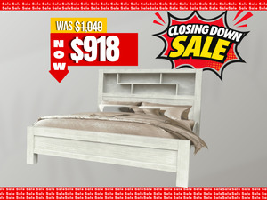 Bedroom Furniture: Santorini Slat Queen Bed with Bookcase Headboard