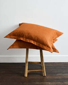 Rust 100 French Flax Linen Bedding: Rust Quilted Pillowcases (Set of Two)
