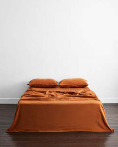 Rust 100 French Flax Linen Bedding: Rust 100% French Flax Linen Flat Sheet