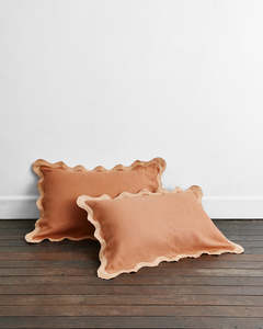 Terracotta 100 French Flax Linen Bedding: Hazelnut & Terracotta 100% French Flax Linen Scalloped Pillowcases (Set of Two)
