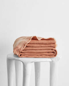 Terracotta 100 French Flax Linen Bedding: Terracotta & Hazelnut 100% French Flax Linen Muslin Throw