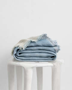 New: Lagoon & Crème 100% French Flax Linen Muslin Throw