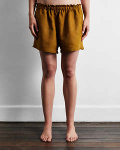 Sleepwear: Khaki 100% French Flax Linen Shorts