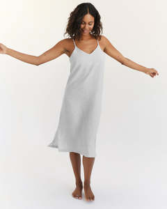 Pinstripe 100% French Flax Linen Midi Dress