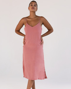 Sleepwear: Pink Clay 100% French Flax Linen Midi Dress