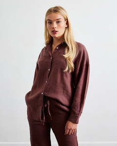 Cacao 100% French Flax Linen Long Sleeve Shirt