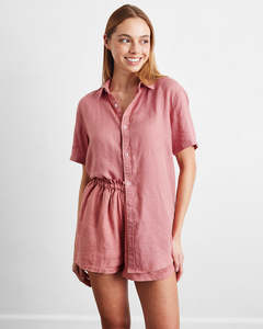 Pink Clay 100% French Flax Linen Short Sleeve Shirt