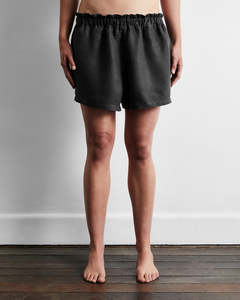 Sleepwear: Charcoal 100% French Flax Linen Shorts