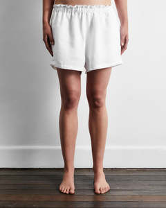 White 100% French Flax Linen Shorts