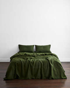 Christmas Romantic: Olive 100% French Flax Linen Bedding Set