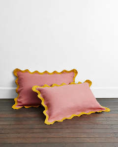 Pink Clay 100 French Flax Linen Bedding: Pink Clay & Turmeric 100% French Flax Linen Scalloped Pillowcases (Set of Two)