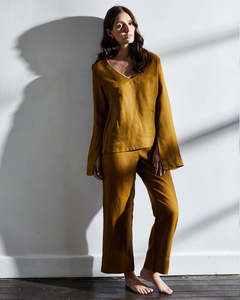 Khaki: Khaki 100% French Flax Linen Top