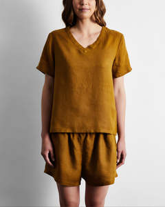 Khaki: Khaki 100% French Flax Linen T-Shirt