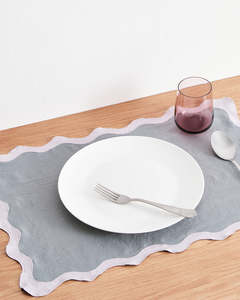 Tableware: Mineral & Lilac 100% French Flax Linen Scalloped Placemats (Set of Four)