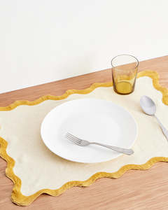 Tableware: Limoncello & Turmeric 100% French Flax Linen Scalloped Placemats (Set of Four)