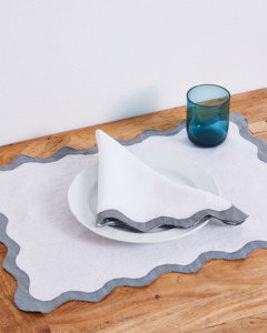 Tableware: White & Mineral 100% French Flax Linen Scalloped Napkins (Set of Four)
