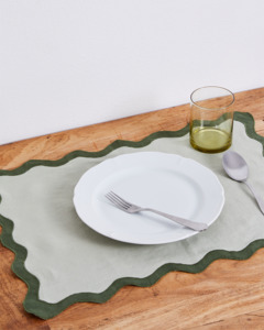 Tableware: Sage & Olive 100% French Flax Linen Scalloped Placemats (Set of Four)