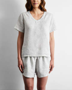 Pinstripe 100% French Flax Linen T-Shirt