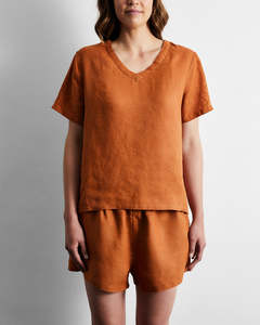 Rust 100% French Flax Linen T-Shirt
