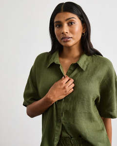 Tops: Marina Short Sleeve Shirt in Olive