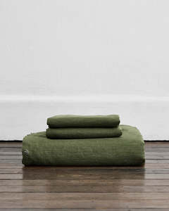 Olive Stripe 100% French Flax Linen Duvet Cover Set