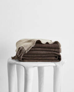 Oatmeal 100 French Flax Linen Bedding: Oatmeal & Mocha 100% French Flax Linen Muslin Throw