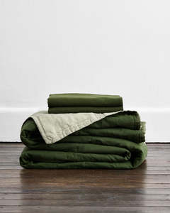 Sage 100 French Flax Linen Bedding: Sage & Olive 100% French Flax Linen Quilt Set