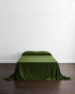 Olive 100 French Flax Linen Bedding: Olive Heavy Linen Bed Cover