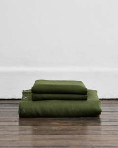Olive 100% French Flax Linen Duvet Cover Set