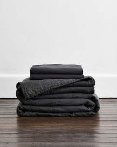 Charcoal 100% French Flax Linen Quilt Set
