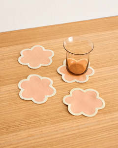 Under 50: Terracotta & Limoncello 100% French Flax Linen Petal Coasters (Set of Four)
