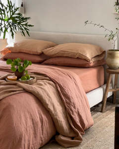 Hazelnut & Terracotta 100% French Flax Linen Bedding Bundle